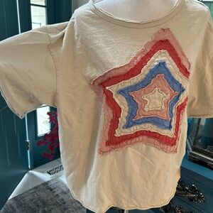 easel Oversized Cotton Tee Patchwork Star Design Layered Raw Edge women’s Sz Lg